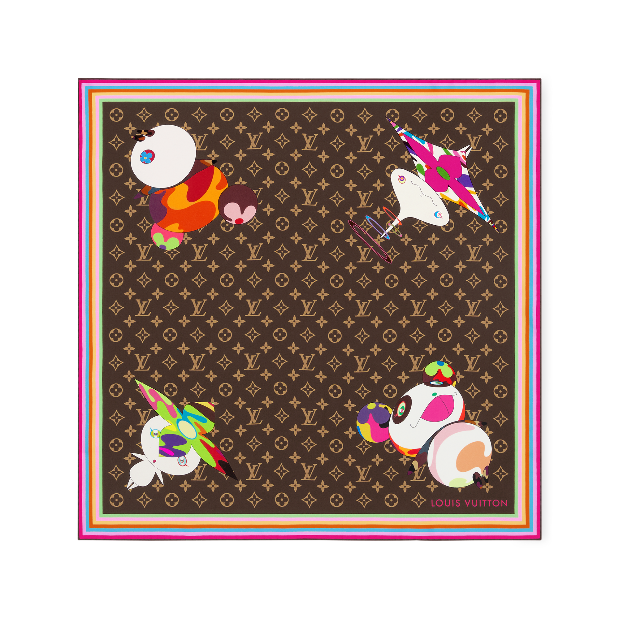 LV x TM Carré 70 cm com Monogram e Personagens em Estilo Superflat